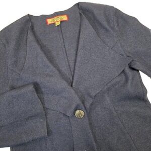 Beyond Threads Womens M Alpaca Wool Drape Front Jacket Navy Asymmetric Lagenlook